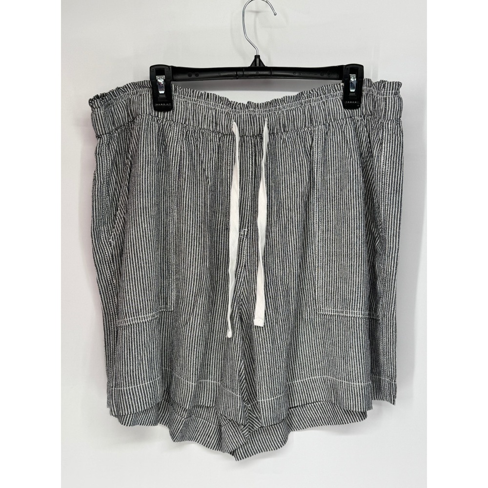 Lane Bryant Soft Slub Shorts Womens 18/20 Black White New Striped Linen Blend - Picture 1 of 13